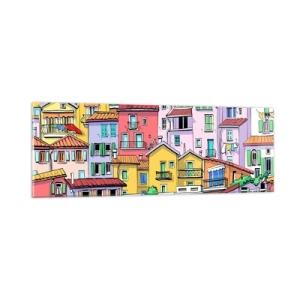 Tablou pe sticlă - Oraș vesel - 90x30 cm
