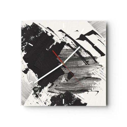 Ceas de perete - Ceas pe sticlă - Abstracție - expresie de negru - 30x30 cm