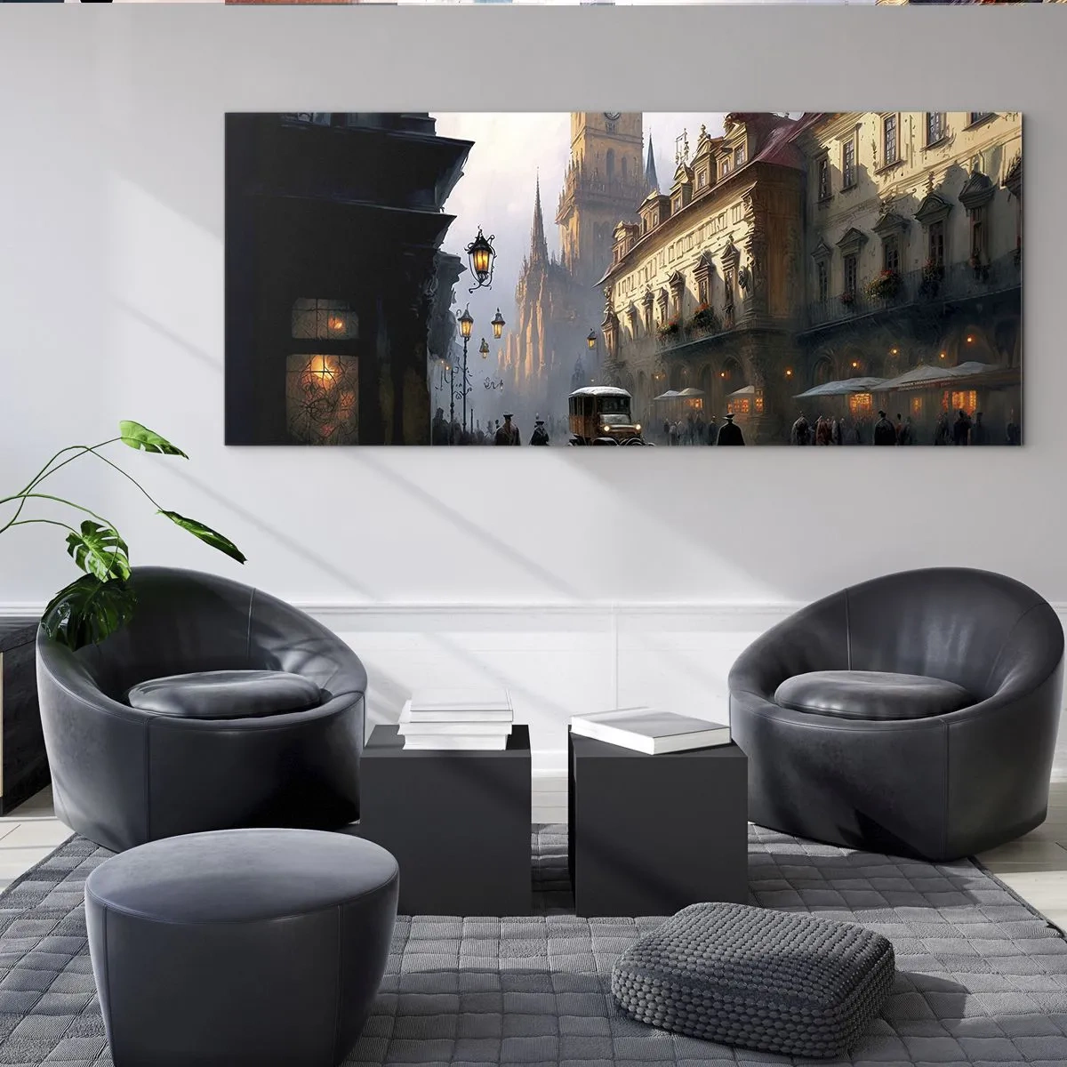 Tablou pe sticlă - Magia unei seri la Praga - 90x30 cm