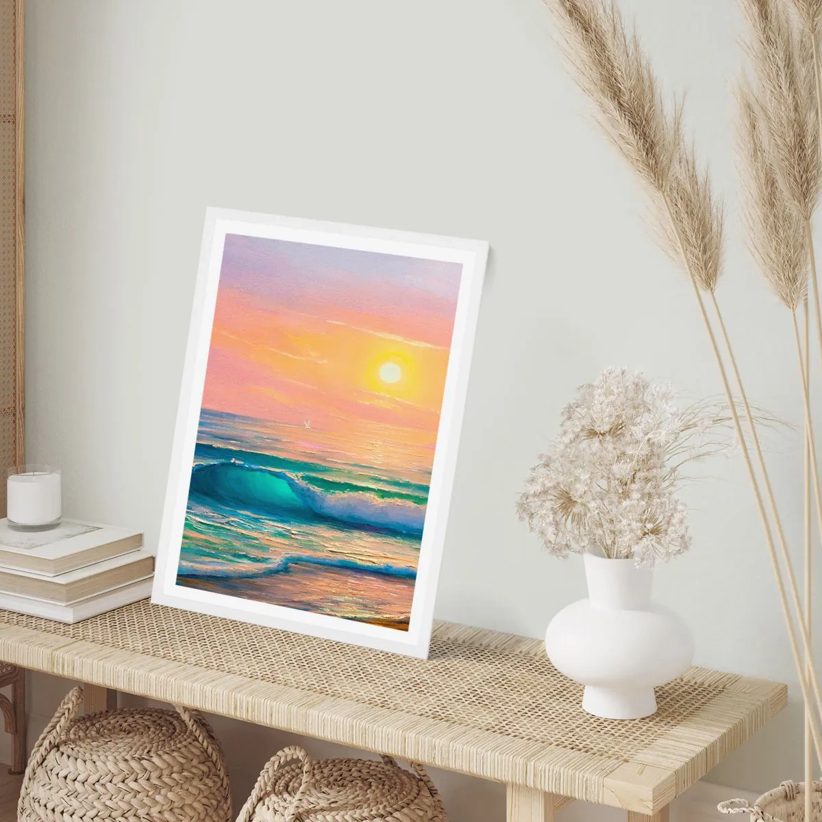 Poster în ramă albă - Cântecul turcoaz al valurilor - 70x100 cm