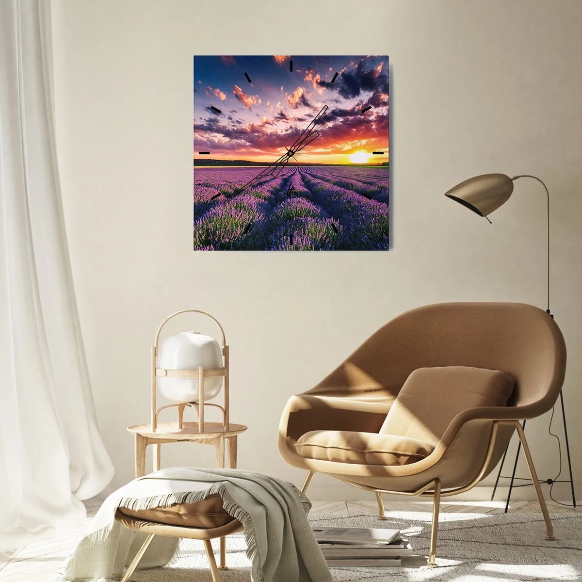 Ceas de perete - Ceas pe sticlă - Lumea lavandei - 30x30 cm