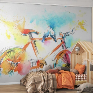 Fototapetă personalizată Autocolant Deluxe Sticker - Doi pe o bicicletă - Abstracția, Bicicleta, Păsări