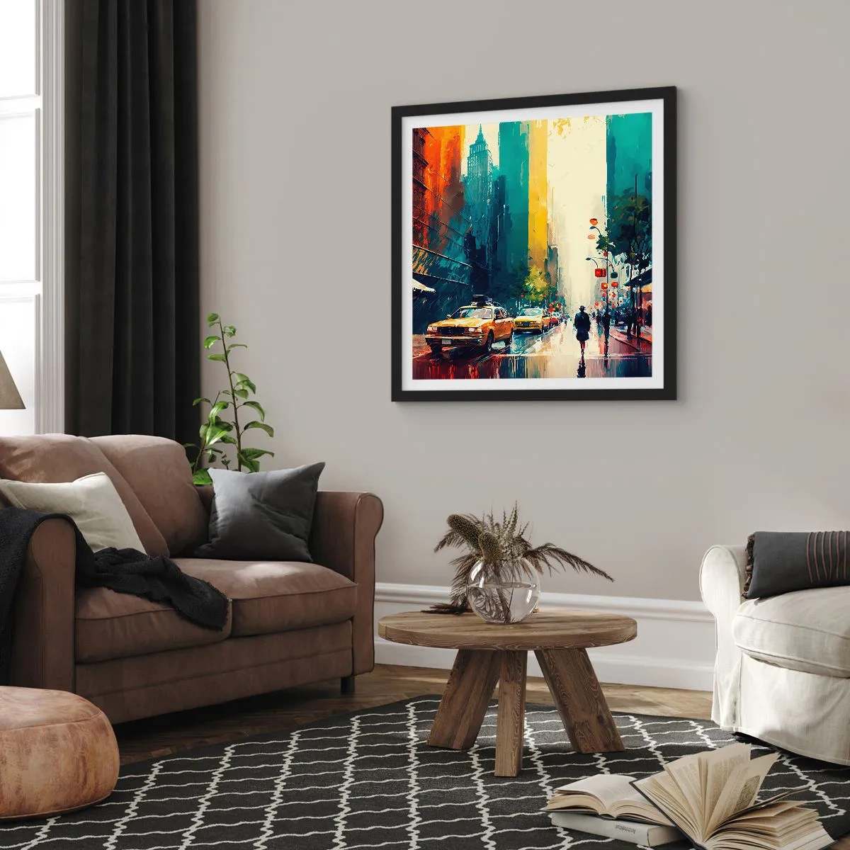 Poster în ramă neagră - New York - aici și ploaia este colorată - 30x30 cm