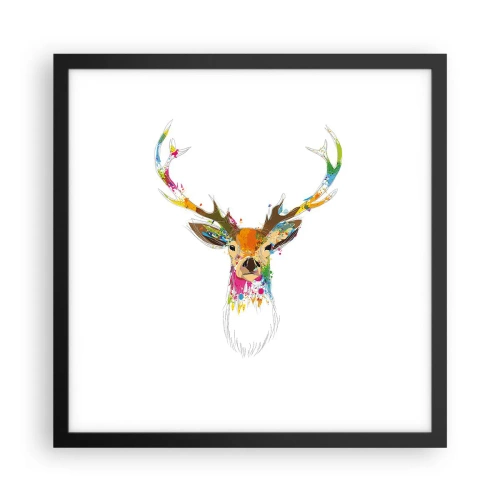 Poster în ramă neagră - Cerb blând scăldat în culoare - 40x40 cm