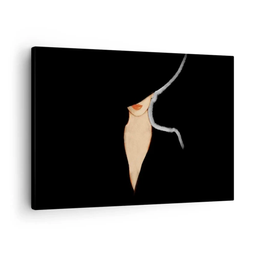Tablou pe pânză Canvas - Silueta unei femei cu pălărie pe fundal negru - 70x50cm - Eleganță și stil - Decorațiune modernă pentru perete pentru living și dormitor ARTTOR