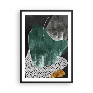 Poster în ramă neagră - Compoziție abstractă în verde și auriu - 50x70cm - Abstracție colorată cu fulgi de aur - Decorațiune modernă pentru perete pentru living și dormitor ARTTOR