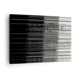 Tablou pe pânză Canvas - Compoziție abstractă de linii în contrast alb-negru - 70x50cm - Valuri și vibrații - Decorațiune modernă pentru perete pentru living și dormitor ARTTOR