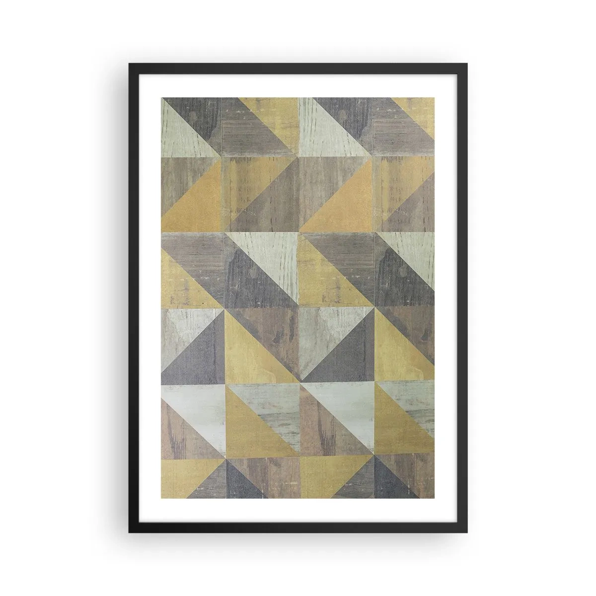 Poster în ramă neagră - Model geometric în nuanțe de auriu și gri - 50x70cm - La unghiul triunghiului - Decorațiune modernă pentru perete pentru living și dormitor ARTTOR