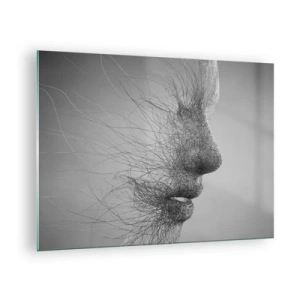 Tablou pe sticlă - Profil de față abstract alb-negru cu linii - 70x50cm - Spiritul vântului - Decorațiune modernă pentru perete pentru living și dormitor ARTTOR