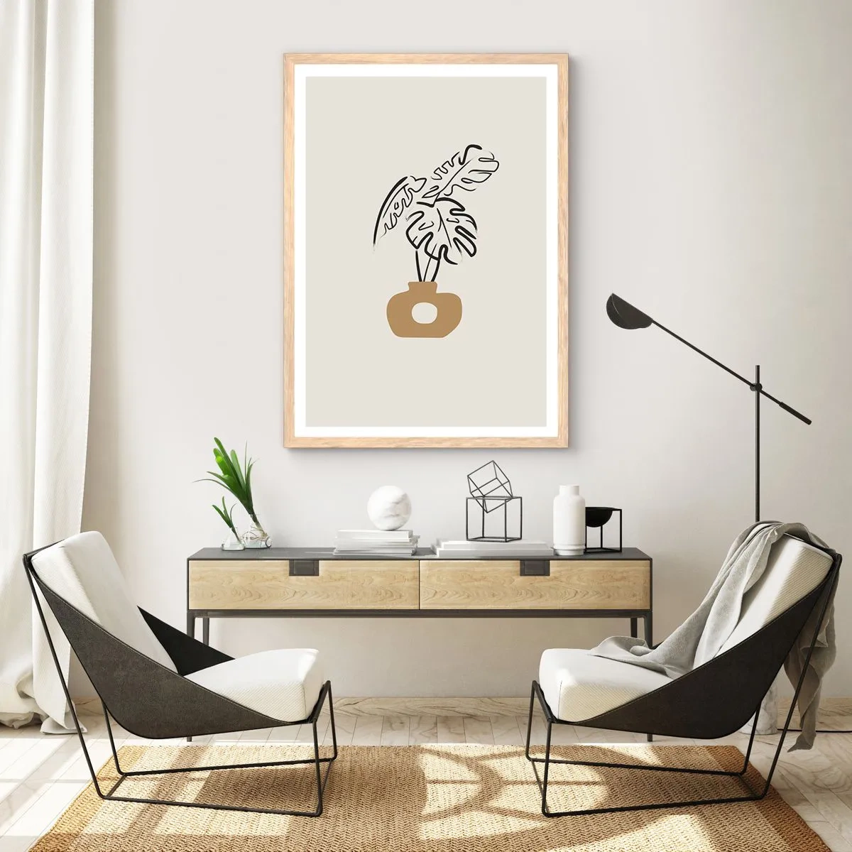 Poster în ramă de stejar deschis - Monstera - decorarea casei - 50x70 cm