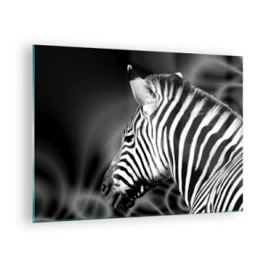 Tablou pe sticlă - Zebră în estetică alb-negru - 70x50cm - Albul e alb și negrul e negru - Decorațiune modernă pentru perete pentru living și dormitor ARTTOR