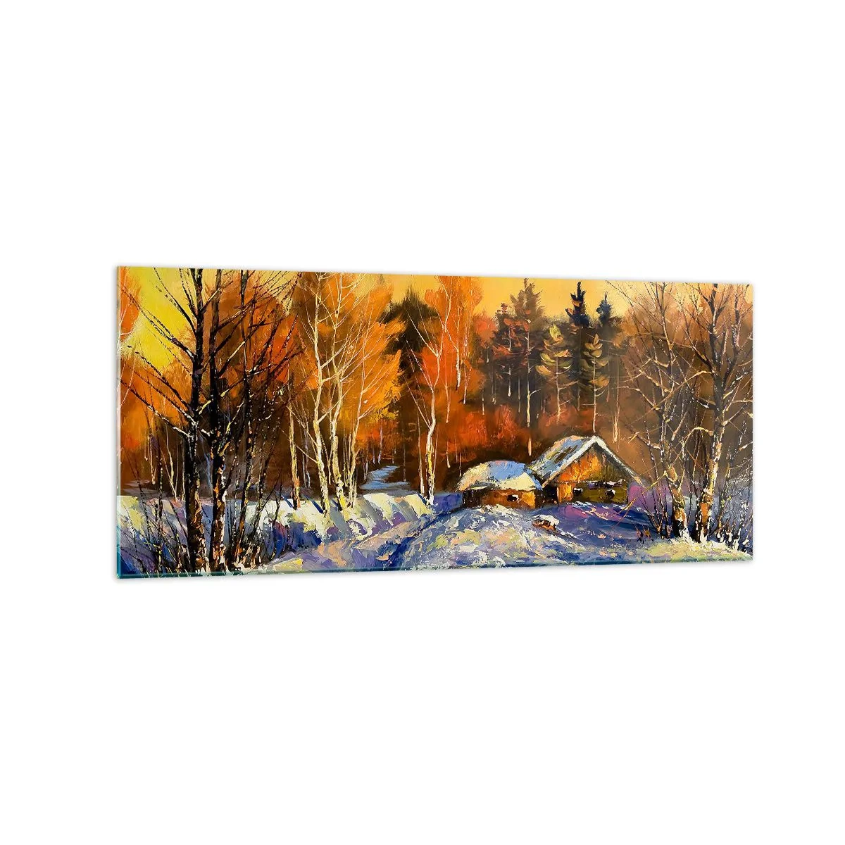 Tablou pe sticlă - Impresie de iarnă în soare - 120x50 cm