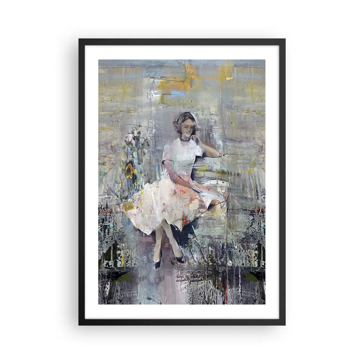 Poster în ramă neagră - Figură abstractă a unei femei într-o rochie pe un fundal texturat - 50x70cm - Clasică și modernă - Decorațiune modernă pentru perete pentru living și dormitor ARTTOR