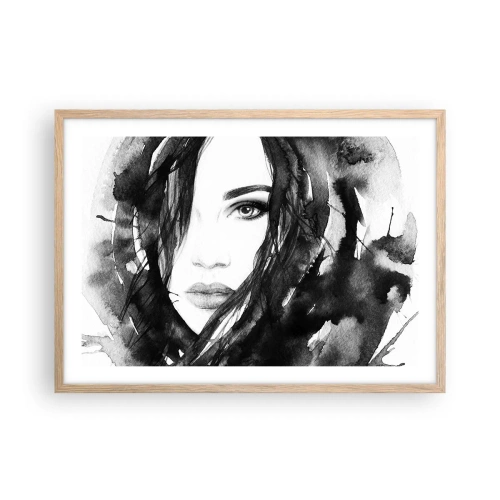 Poster în ramă de stejar deschis - Studiu unei dame în alb și negru - 70x50 cm