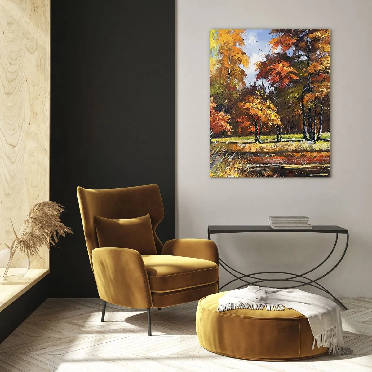 Tablou pe sticlă - Peisaj în aur și bronz - 70x100 cm