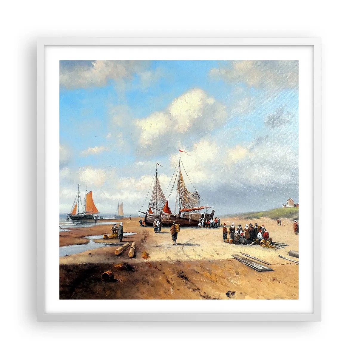 Poster în ramă albă - Pescuit de succes - 60x60 cm