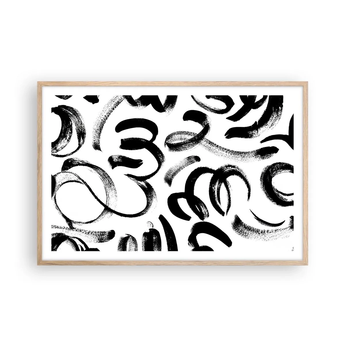 Poster în ramă de stejar deschis - Negru pe alb - 91x61 cm