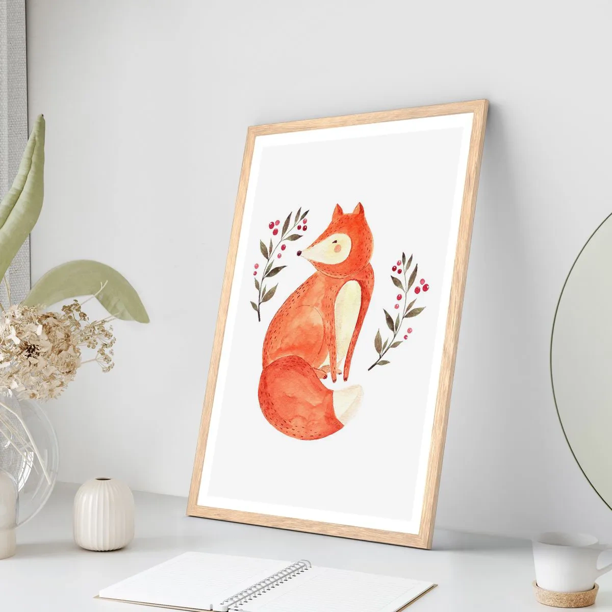 Poster în ramă de stejar deschis - Micuțul roșcat - 70x100 cm