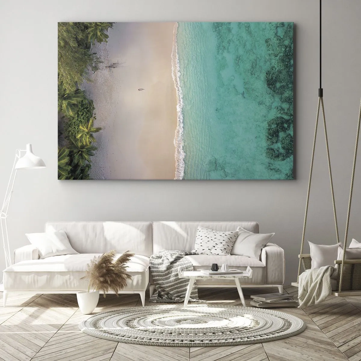 Tablou pe pânză Canvas - Vedere aeriană a unei plaje tropicale cu apă turcoaz - 70x50cm - Plaja din paradis - Decorațiune modernă pentru perete pentru living și dormitor ARTTOR