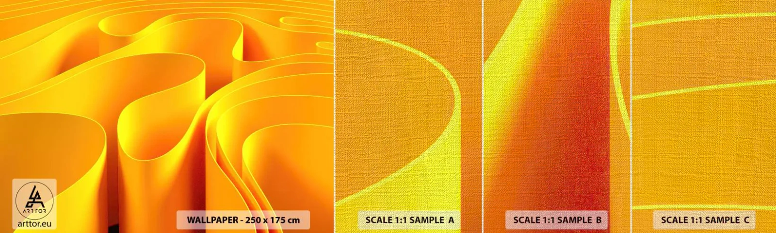 Mostră tapet Premium Canvas - Ca niște valuri de soare - 3D, Modern, Linii - 100x30 cm