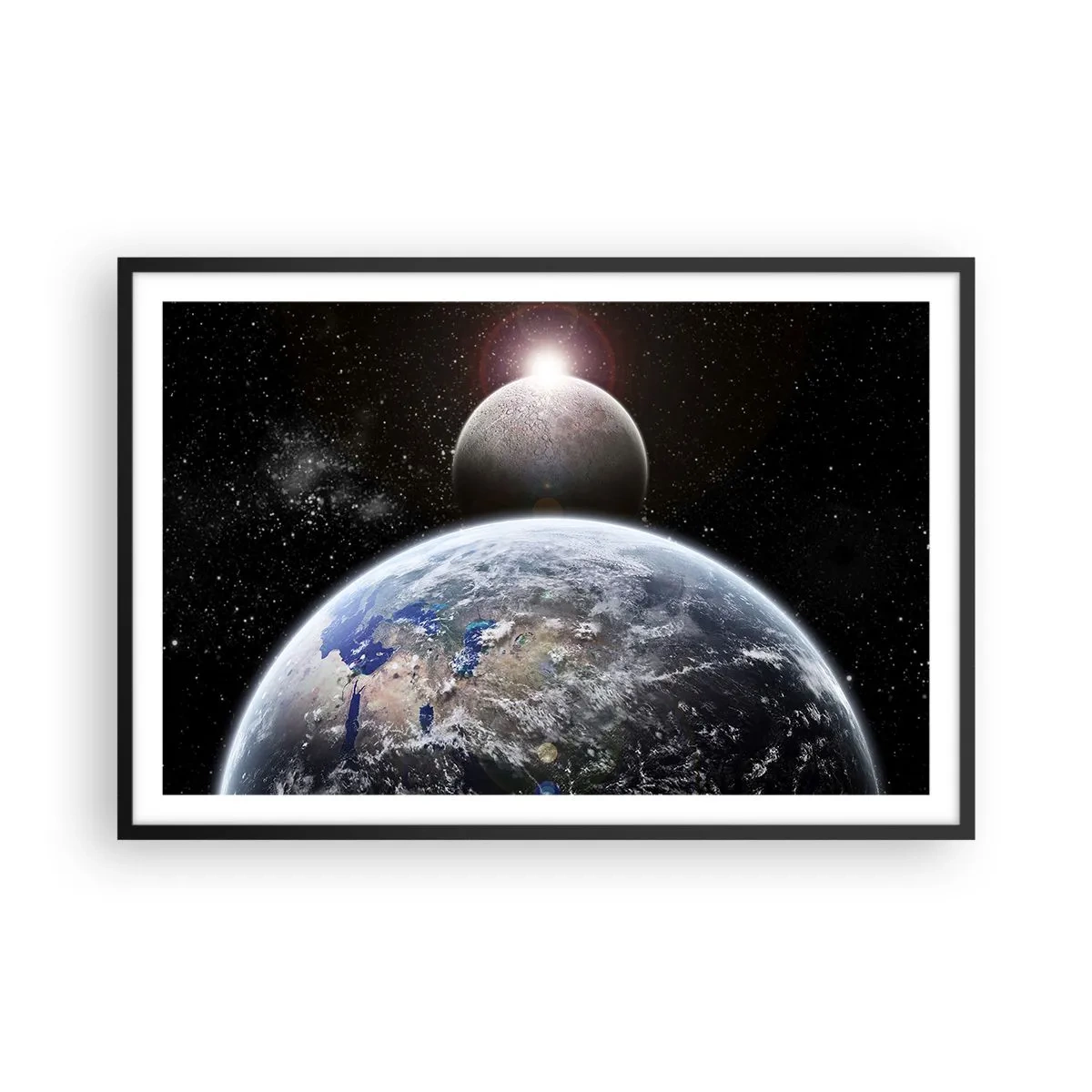 Poster în ramă neagră - Peisaj cosmic - răsărit de soare - 91x61 cm