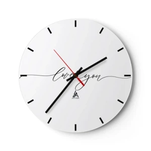 Ceas de perete - Ceas pe sticlă - Ceas alb minimalist cu inscripția „Te iubesc” - 30x30cm - Negru pe alb - Decorațiune modernă pentru perete pentru living, bucătărie și dormitor ARTTOR