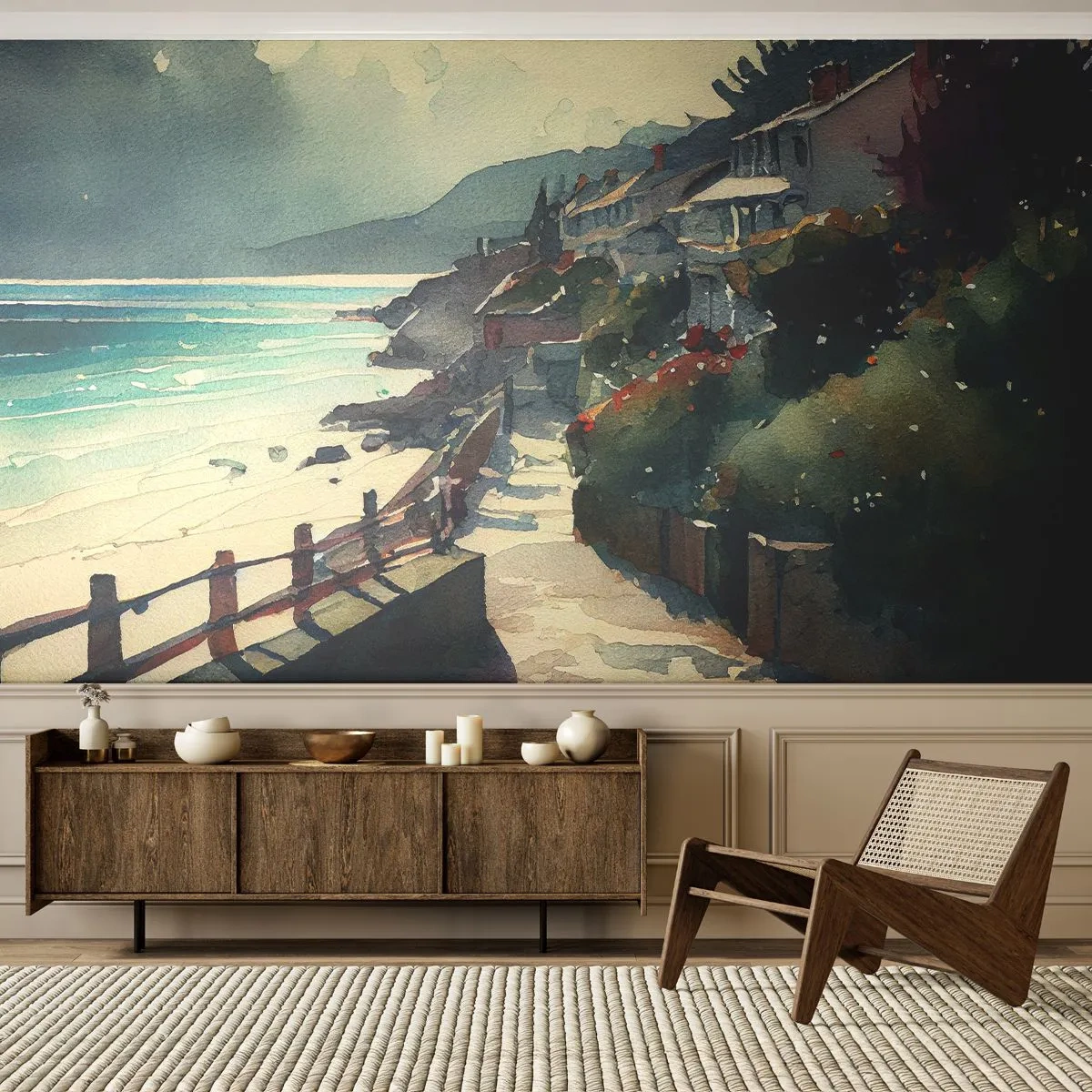 Tapet Premium Canvas - Orășel mediteraneean - Case, Peisaj, plajă - 200x140 cm