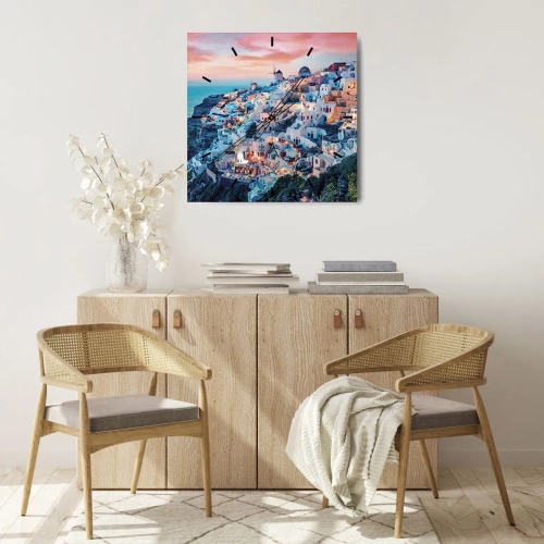 Ceas de perete - Ceas pe sticlă - Vacanța ta grecească - 30x30 cm