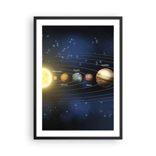 Poster în ramă neagră - Sistemul solar cu planete pe fundalul stelelor - 50x70cm - Una din zece - Decorațiune modernă pentru perete pentru living și dormitor ARTTOR