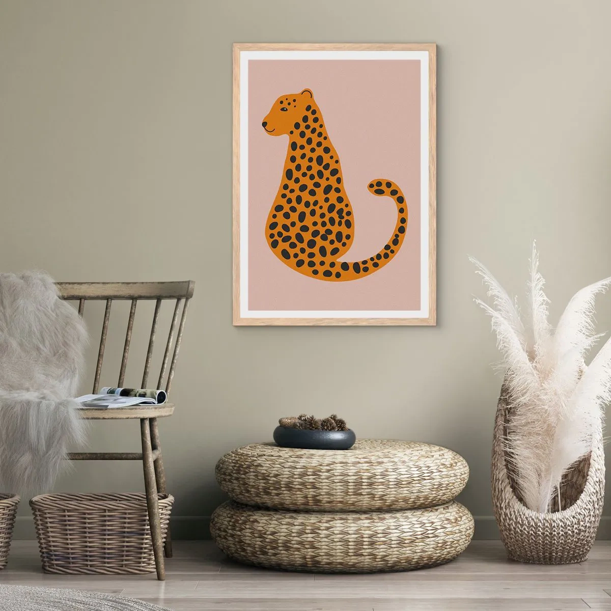 Poster în ramă de stejar deschis - Modelul leopard este tot timpul la modă - 50x70 cm