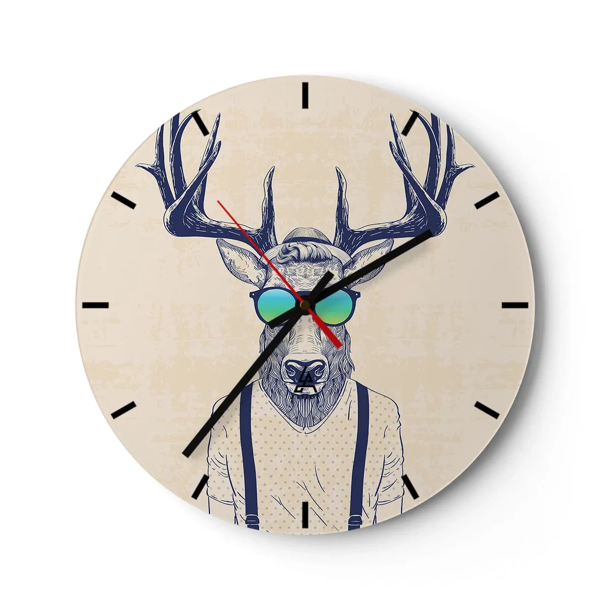 Ceas de perete - Ceas pe sticlă - Cerb cu ochelari de soare în stil hipster - 30x30cm - Și la cine te așteptai? - Decorațiune modernă pentru perete pentru living, bucătărie și dormitor ARTTOR