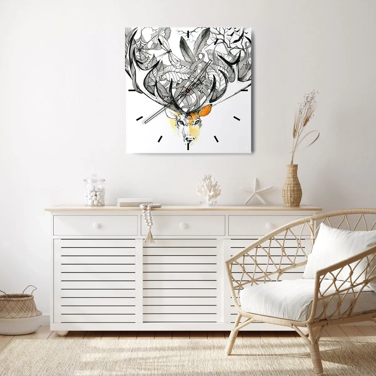 Ceas de perete - Ceas pe sticlă - Coarne de abundență - 40x40 cm