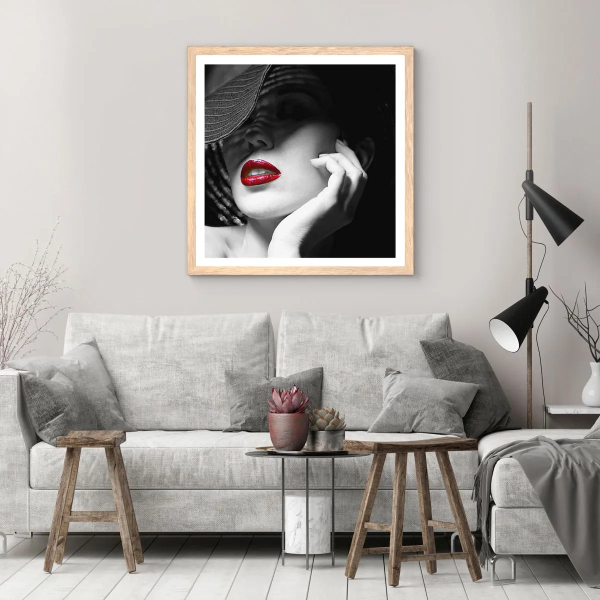 Poster în ramă de stejar deschis - Studiu în stacojiu - 30x30 cm