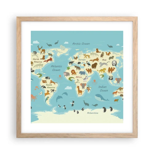 Poster în ramă de stejar deschis - Vecini buni - 40x40 cm