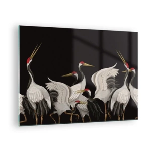 Tablou pe sticlă - Macarale albe cu capete roșii pe fundal negru - 70x50cm - Problemele importante ale păsărilor - Decorațiune modernă pentru perete pentru living și dormitor ARTTOR
