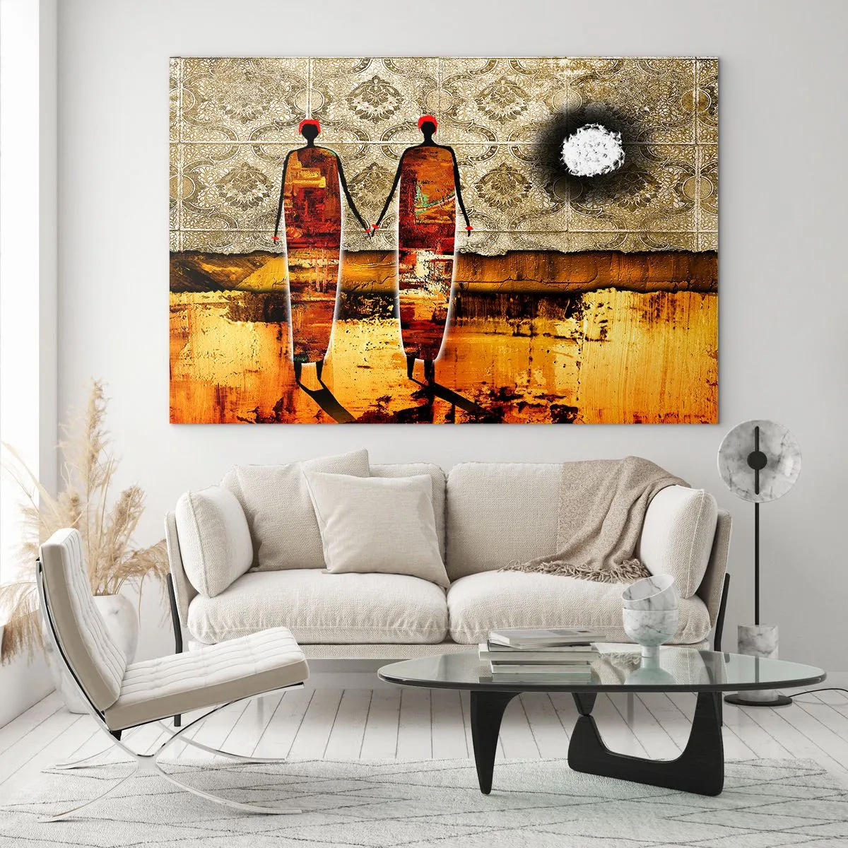 Tablou pe sticlă - Compoziție etnică în culorile Africii - 100x70 cm