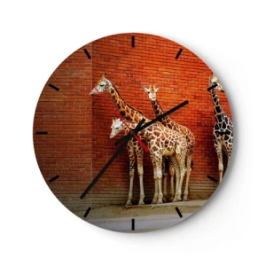 Ceas de perete - Ceas pe sticlă - Girafe pe un zid de cărămidă - 30x30cm - Vezi vreun salcâm? - Decorațiune modernă pentru perete pentru living, bucătărie și dormitor ARTTOR