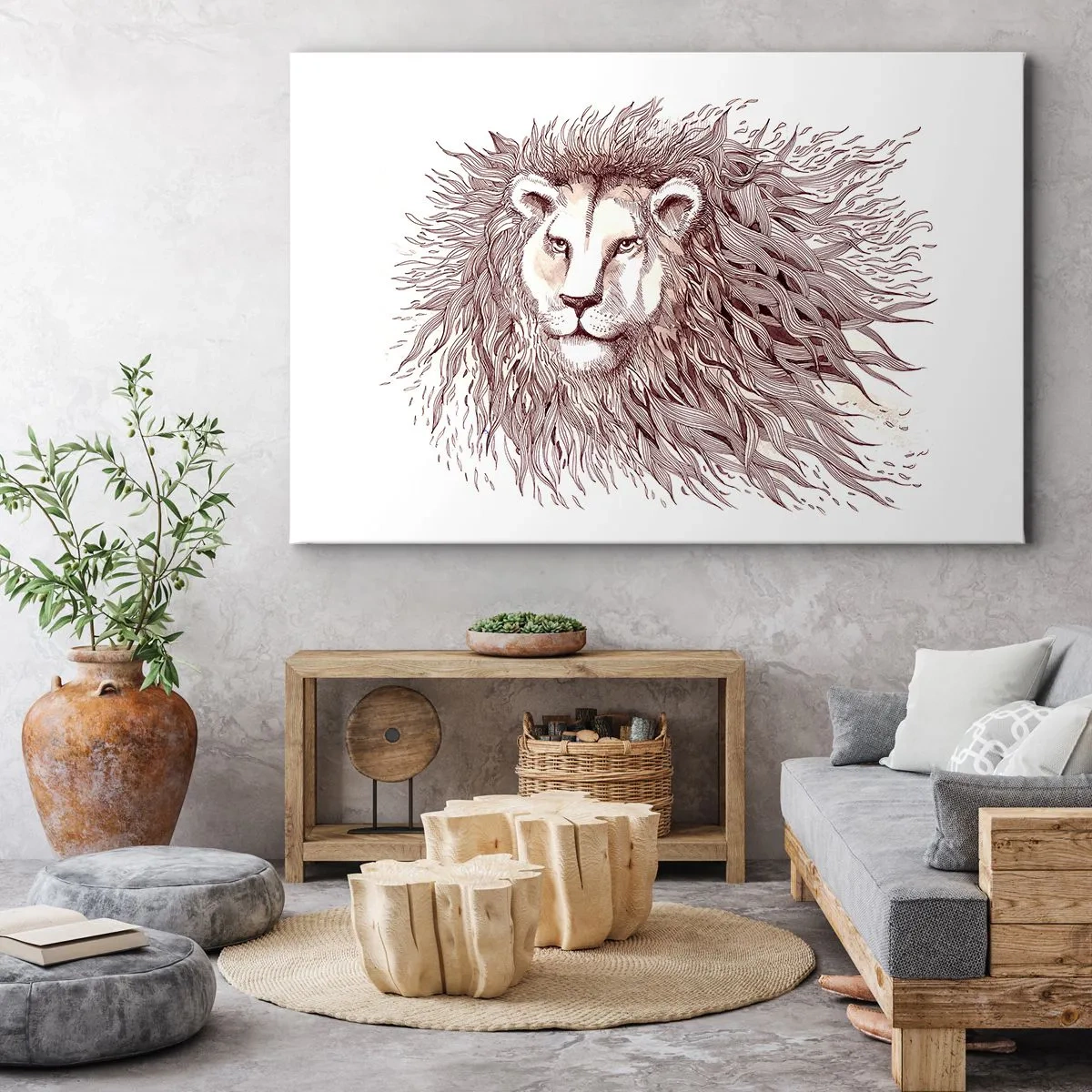 Tablou pe pânză Canvas - Pictură artistică în acuarelă a unui leu cu coamă detaliată - 70x50cm - Împăratul flamboaiant - Decorațiune modernă pentru perete pentru living și dormitor ARTTOR