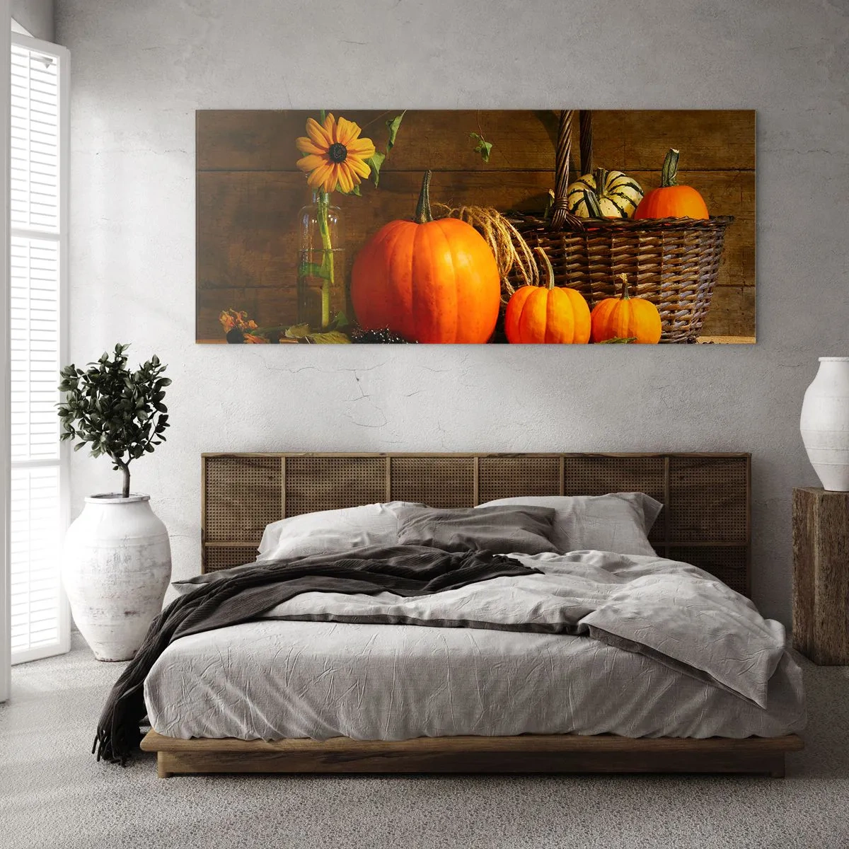 Tablou pe sticlă - Compoziție rustică - cadouri de toamnă - 90x30 cm