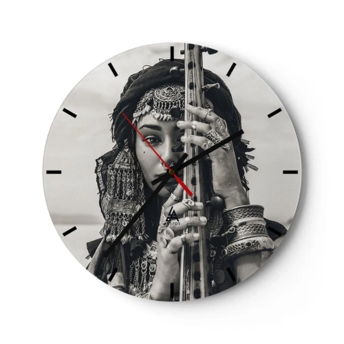 Ceas de perete - Ceas pe sticlă - Două păsări cuibărite împreună pe o creangă pe un fundal roz - 30x30cm - Muzica orientală în sine - Decorațiune modernă pentru perete pentru living, bucătărie și dormitor ARTTOR