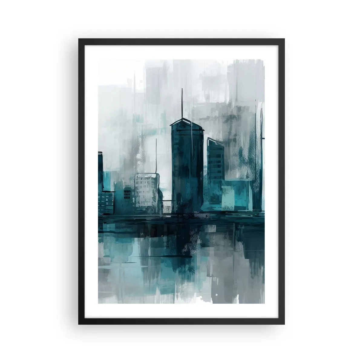 Poster în ramă neagră - Un oraș de culoarea ploii - 50x70 cm