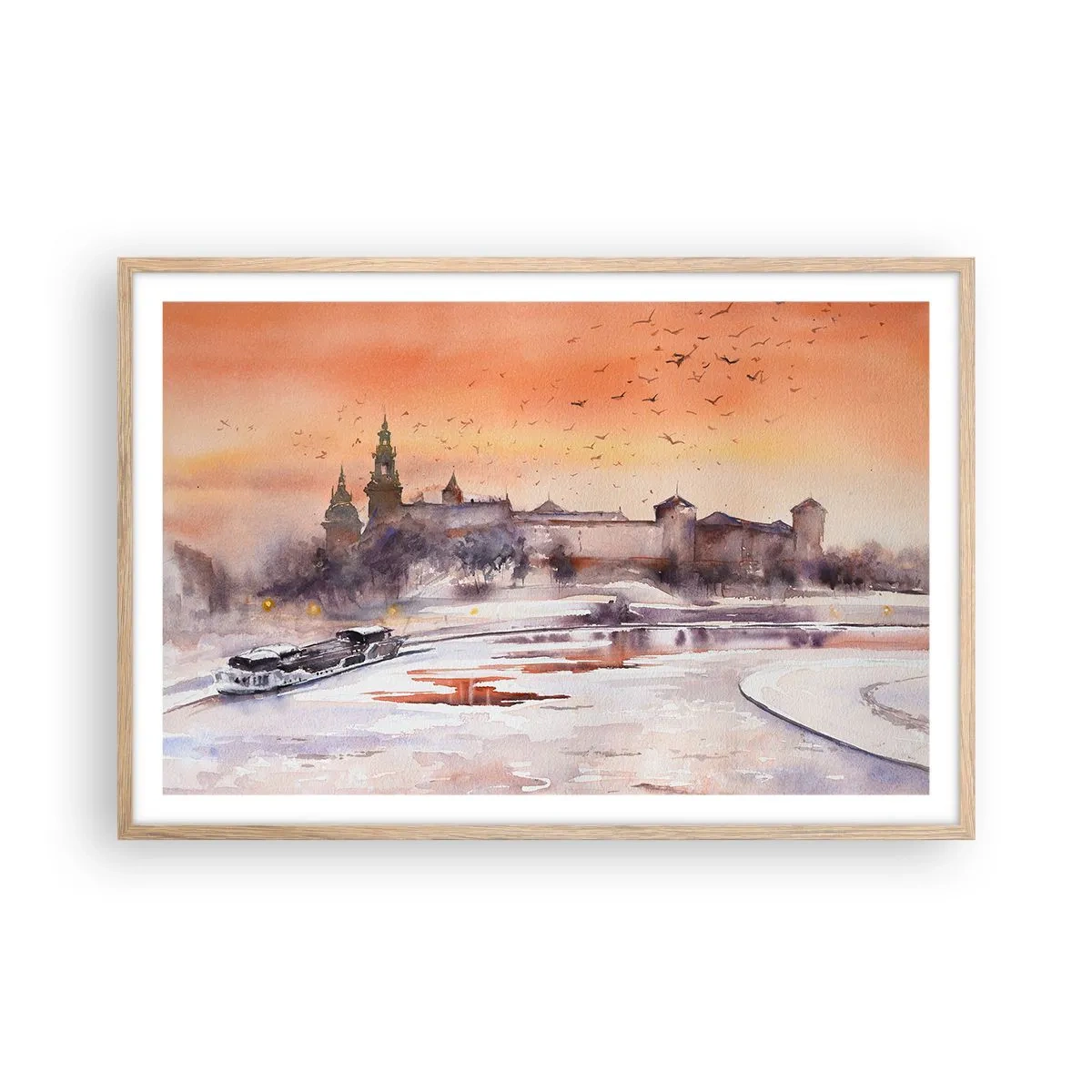 Poster în ramă de stejar deschis - Apus de soare regal - 91x61 cm