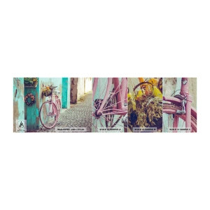 Mostră tapet Premium Sand - Mă întorc imediat - Bicicleta, Arhitectură, Flori - 100x30 cm