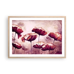 Poster în ramă de stejar deschis - Fulgi roșii și albi - 70x50 cm