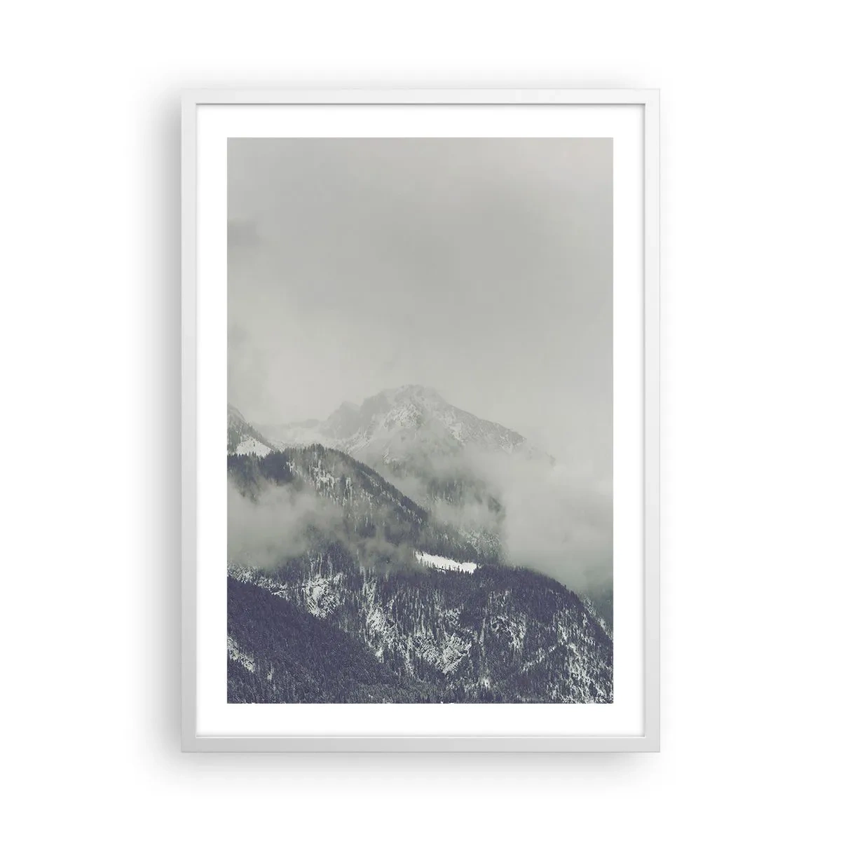 Poster în ramă albă - Valea cețoasă - 50x70 cm