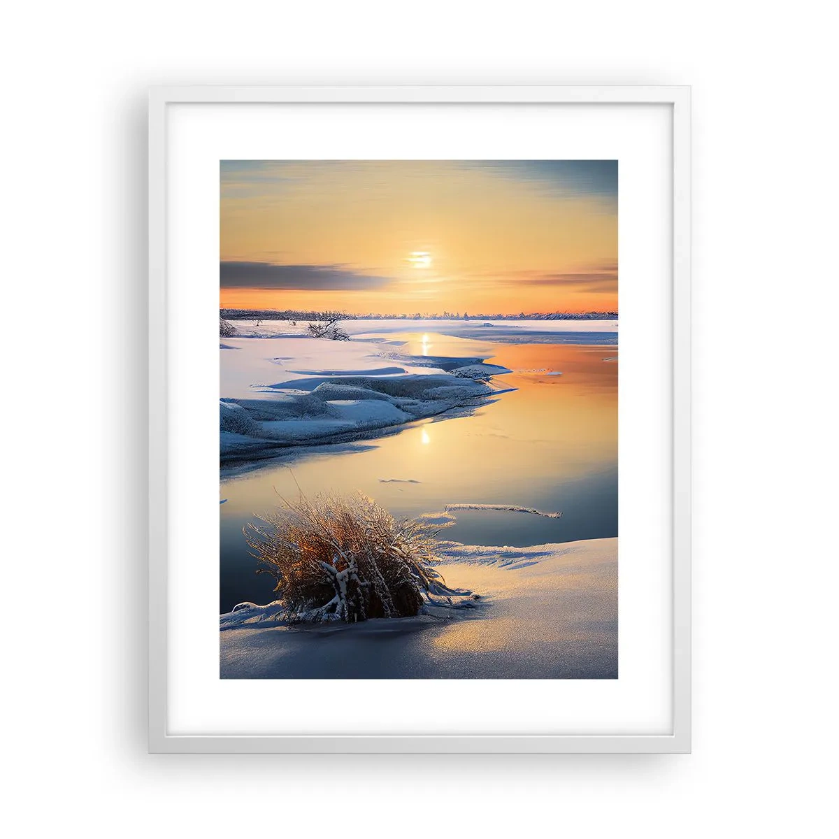 Poster în ramă albă - Apus de soare pe timp de iarnă - 40x50 cm