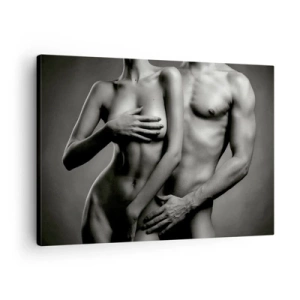 Tablou pe pânză Canvas - Reprezentare alb-negru a corpurilor feminine și masculine într-o poză artistică - 70x50cm - Adam și Eva - Decorațiune modernă pentru perete pentru living și dormitor ARTTOR