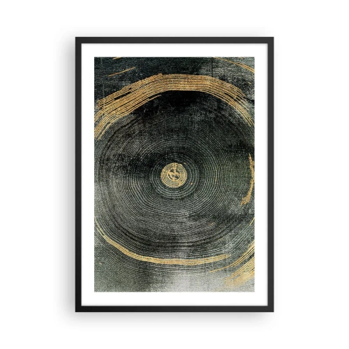 Poster în ramă neagră - Fibre abstracte ale lemnului în tonuri de auriu și negru - 50x70cm - Schimbare și persistență - Decorațiune modernă pentru perete pentru living și dormitor ARTTOR