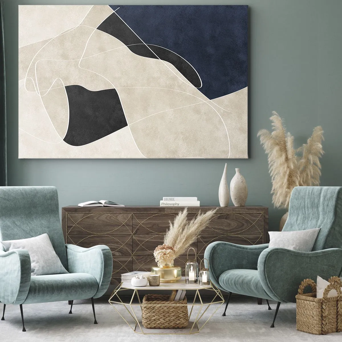 Tablou pe pânză - Compoziție abstractă - contrast de culori - 70x50 cm