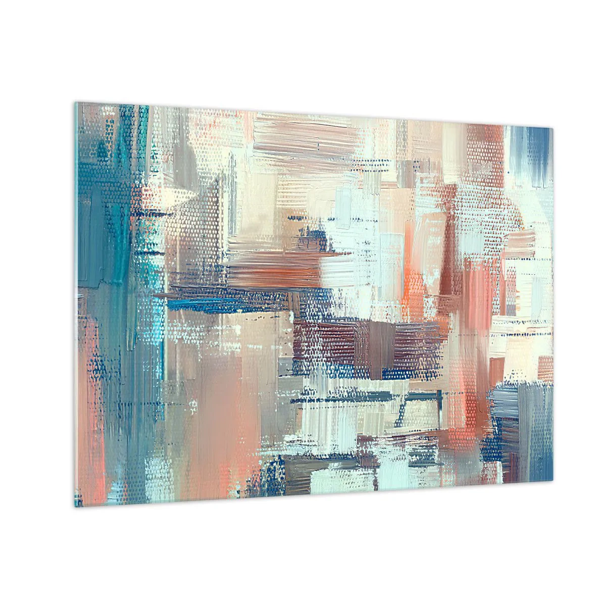 Tablou pe sticlă - Abstracție colorată cu tușe orizontale și verticale de pensulă - 70x50cm - Întinde-te spre lumină - Decorațiune modernă pentru perete pentru living și dormitor ARTTOR